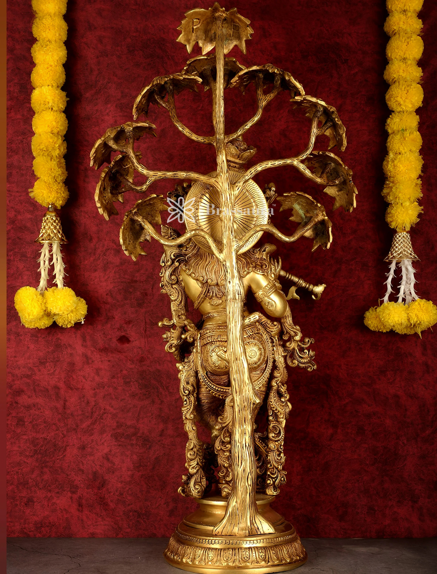 Brassaura™ Superfine Brass Krishna under Tree Sculpture – Height 35 Inches & Weight 32 Kgs