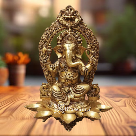 Brass Ring Ganesh Diya Statue Weight 12.5 Kg & Height 18 Inch