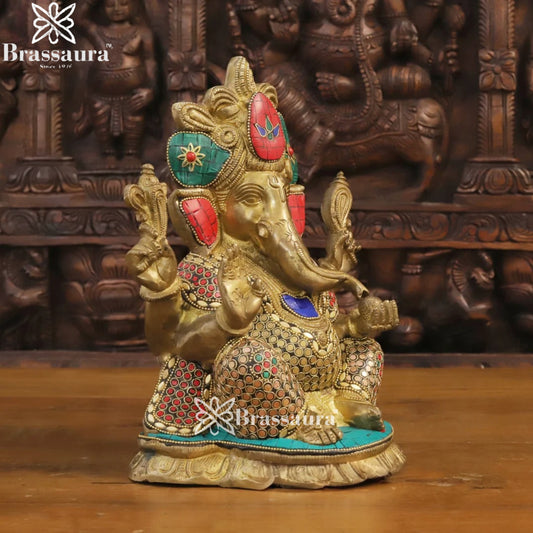 Brass Gem Stone Work Ganesha Weight 6 Kg & Height 11 Inch