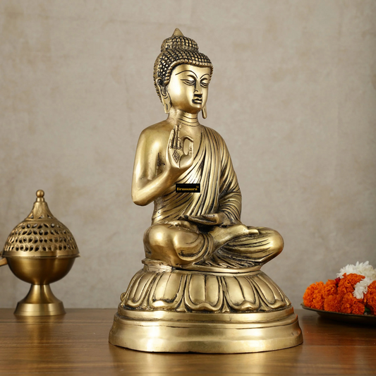 Brassaura™ Pure Brass Blessing Buddha Idol – Height 16 Inches, Weight 6.5 Kgs
