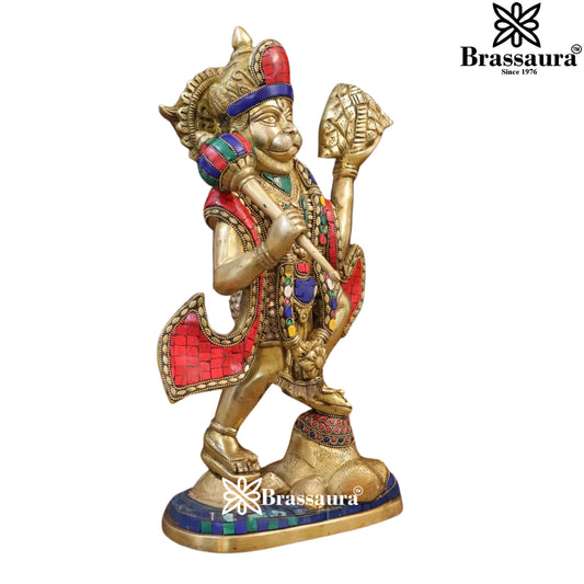 Brass Gem Stone Work Hanuman Statue Weight 8.76 Kg And Height 16.5 Inch
