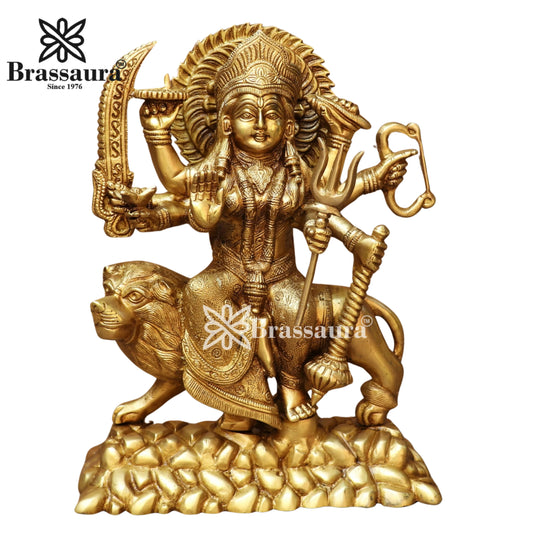 Brassaura™ Brass Durga Idol – 12 Inches, 6.4 Kgs | Handmade Indian Craft