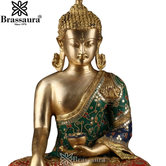 Brass Bhumisprasa Multicolored Buddha Weight 10.5 kg & Height 15 Inch
