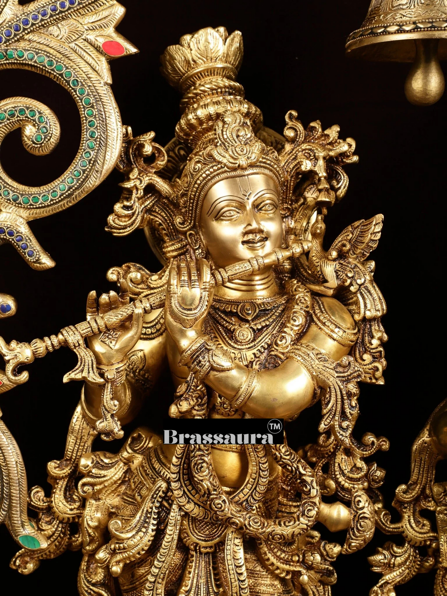 Brassaura™ Brass Radha Krishna Statues with Peacock-Inspired Temple Arch – 45" Height | 67 kg – Majestic Divine Décor
