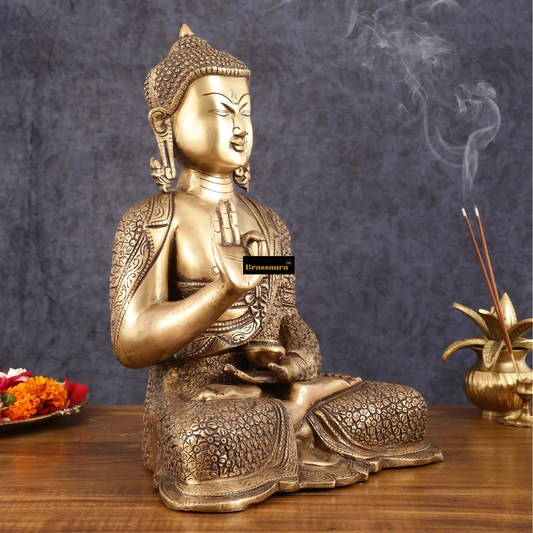 Brassaura™ Antique Burnt Brass Finish Buddha Idol – Height 15 Inches, Weight 14.01 Kgs