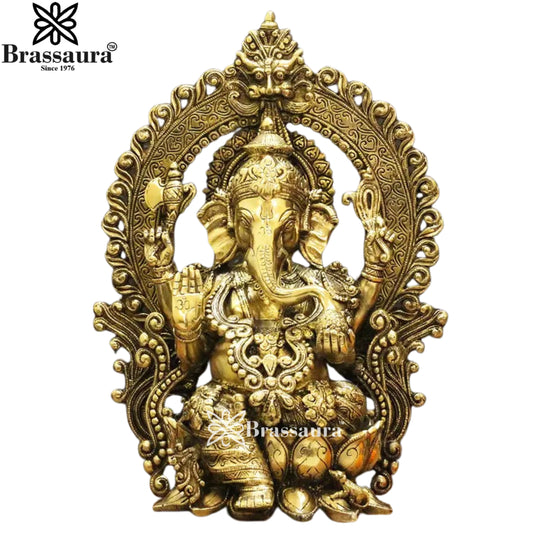Brassaura™ Brass Ganesha Idol | Height 15.5 Inches & Weight 10.72 Kgs