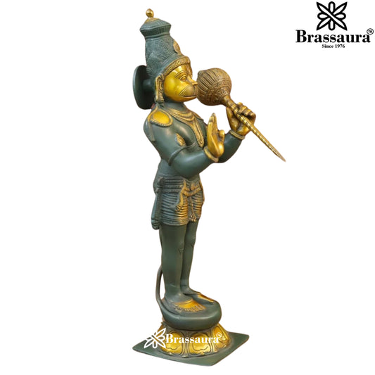 Brass Gold Patina Hanuman Statue Weight 9.66 Kg And Height 21 Inch
