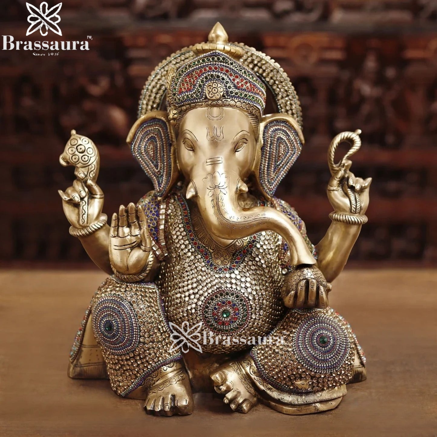 Brass Gem Stone Work Ganesha Weight 22.6 Kg & Height 22 Inch