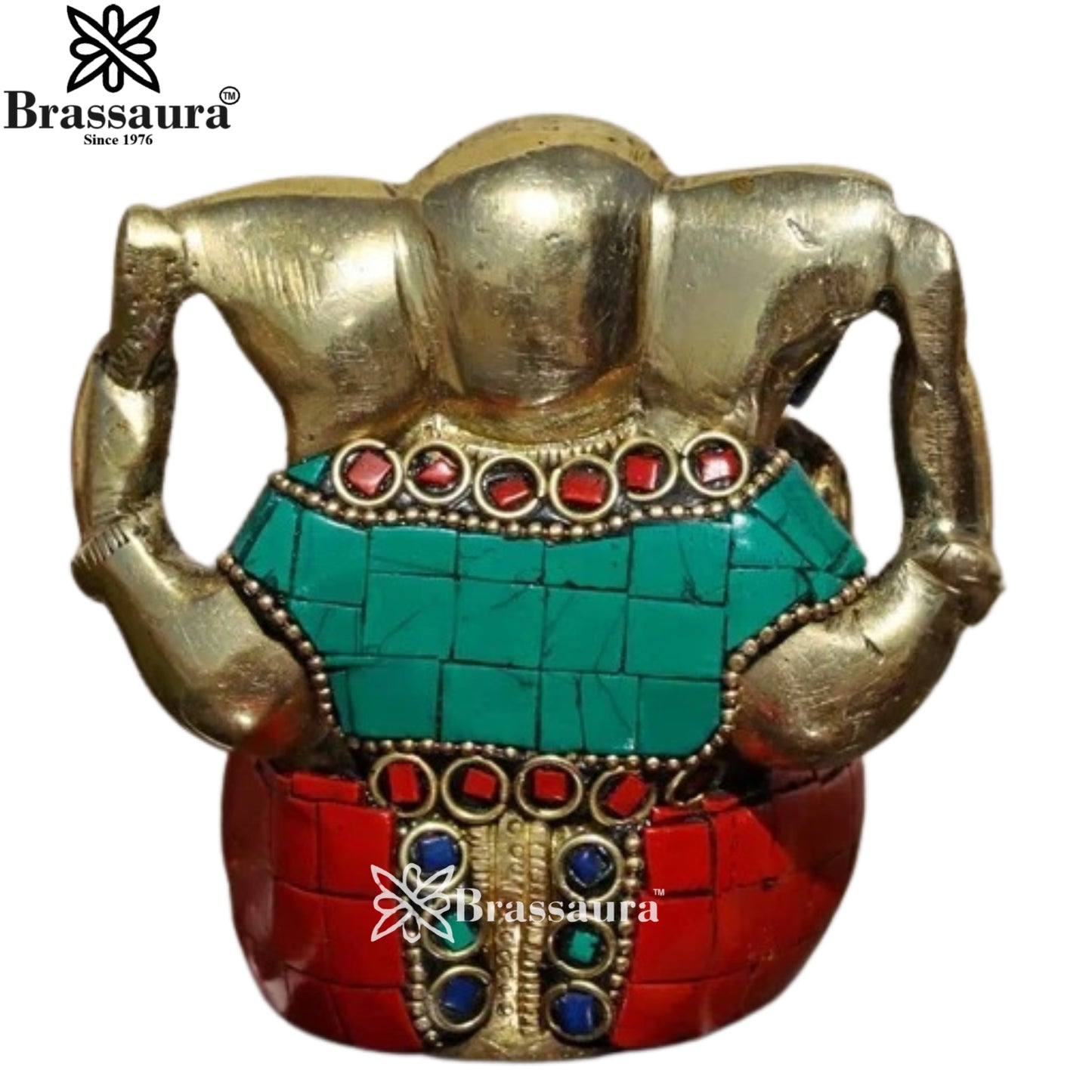 Brass Gem Stone Work Ganesha Weight .6 Kg & Height 3.8 Inch