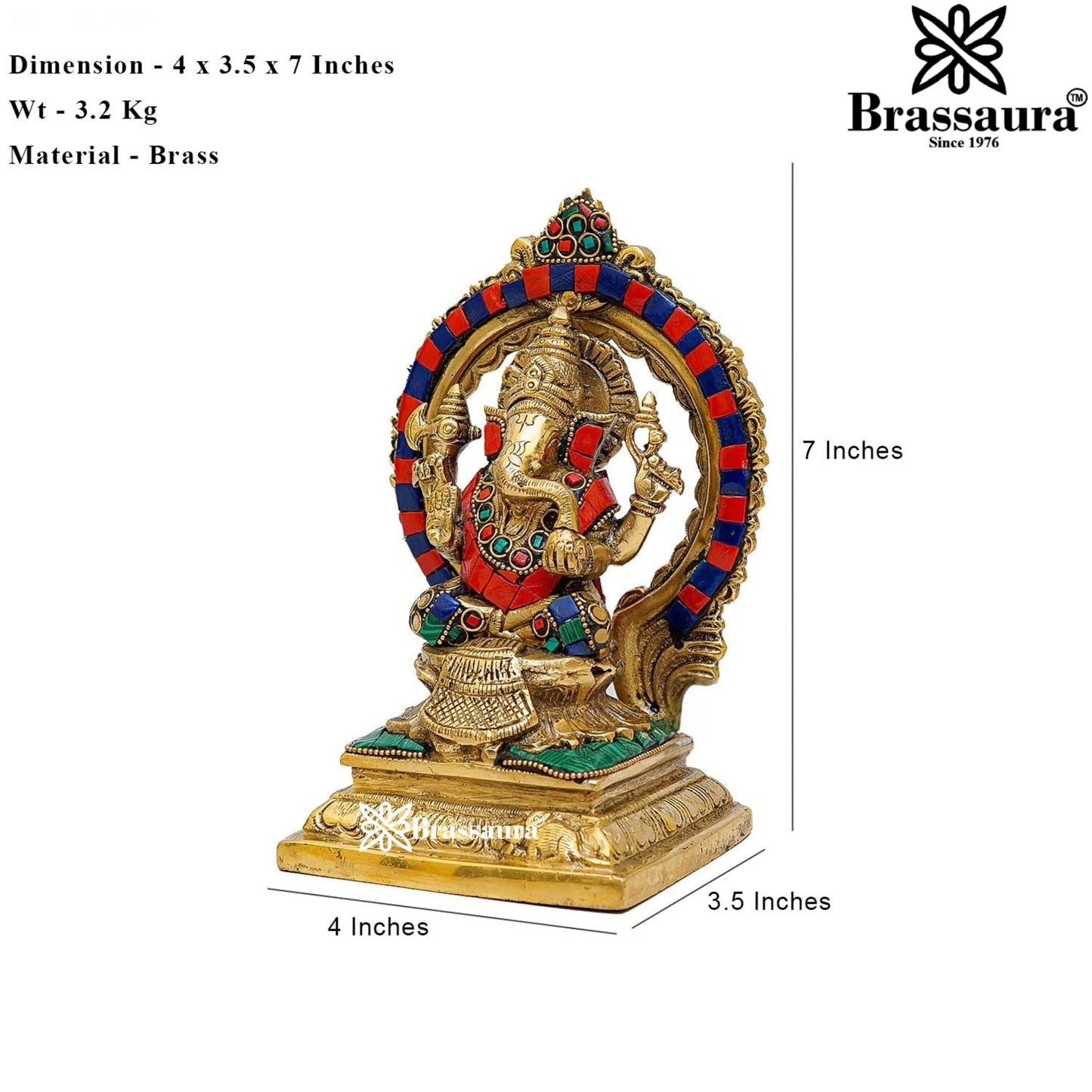 Brass Gem Stone Work Lakshmi Ganesh Weight 3.2 Kg & Height 7 Inch