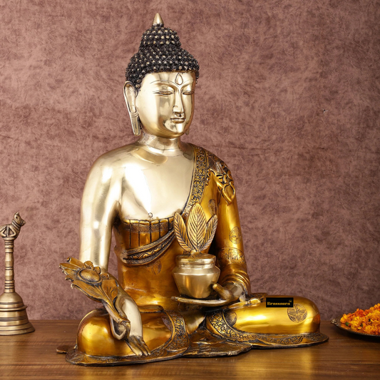 Brassaura™ Large Pure Brass Medicine Healing Buddha Idol – Height 23 Inches, Weight 22 Kgs