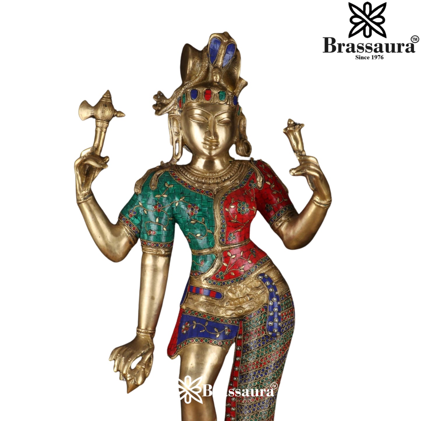 Brass Gem Stone Work Aardhnareshwar Statue Weight 30 kg & Height 36 Inch