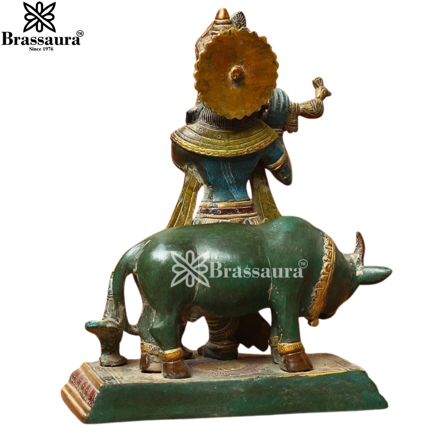 Brass Cow Krishna Murti Weight 3.5 Kg And Height 8 Inch