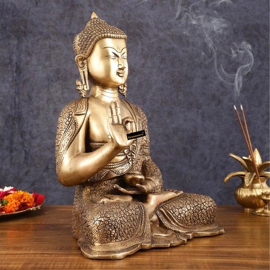 Brassaura™ Antique Burnt Brass Finish Buddha Idol – Height 15 Inches, Weight 14.01 Kgs