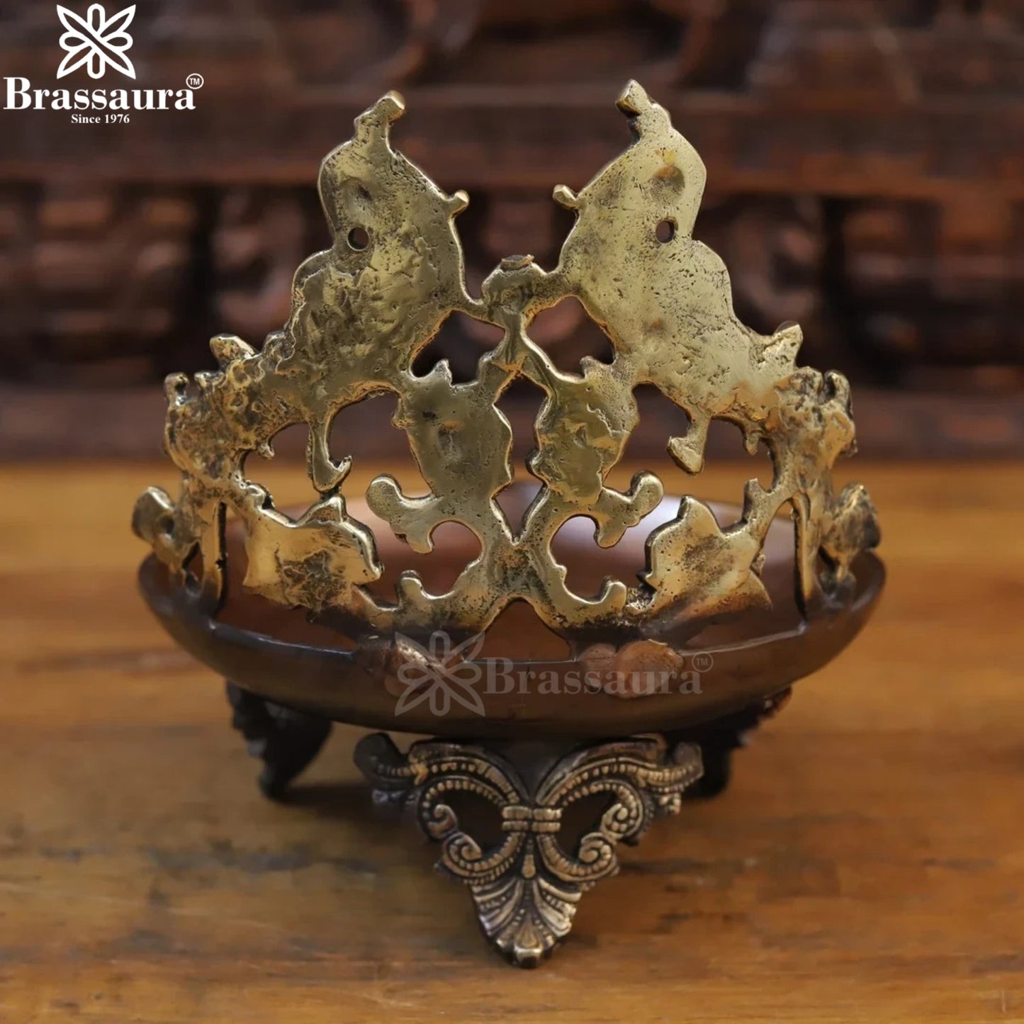 Brassaura™ Brass Peacock Urli Statue – Height 9.5 Inches & Weight 3.14 Kgs | Cultural Home Décor