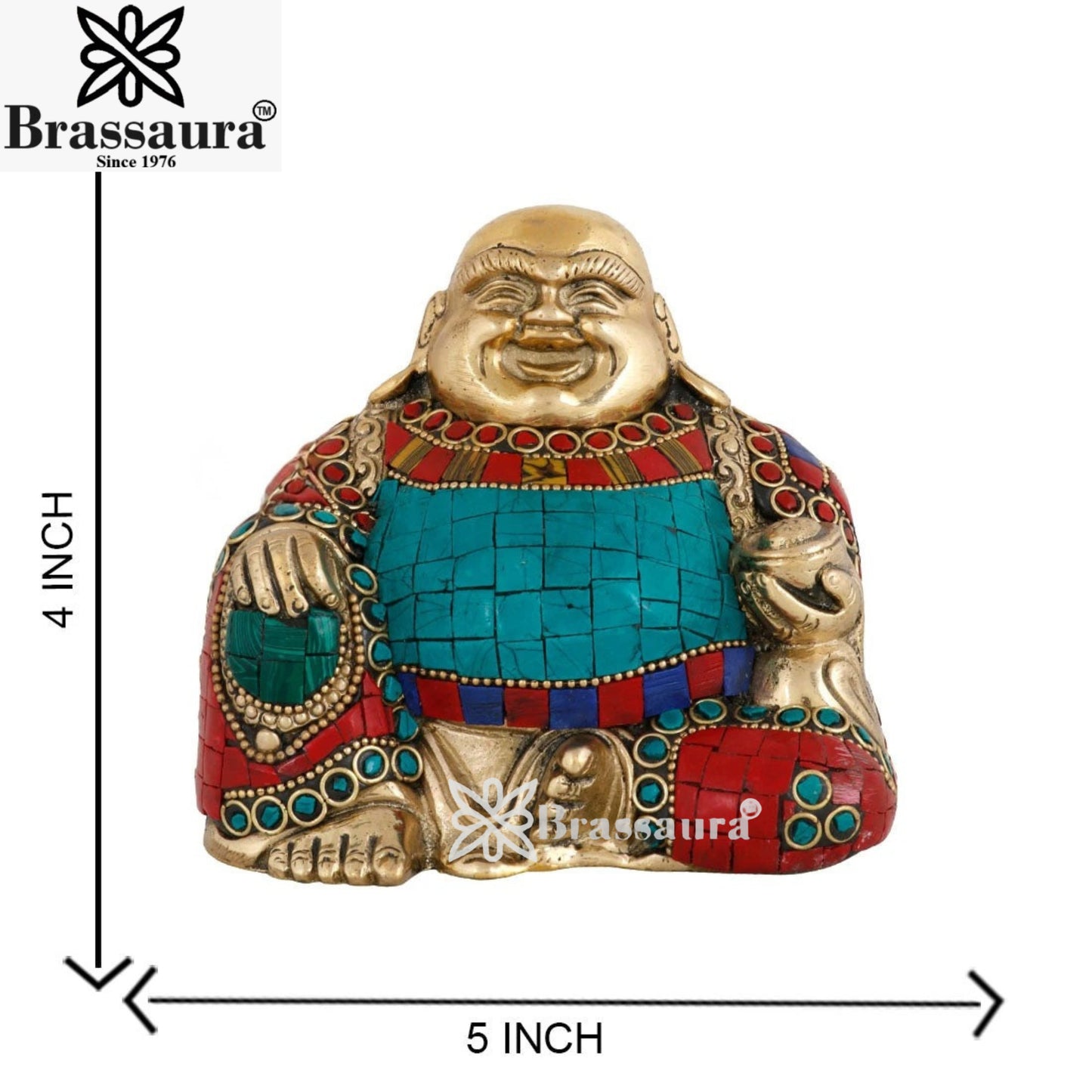 Brass Laughing Gem Stone Work Buddha Weight 1.4 kg & Height 4 Inch
