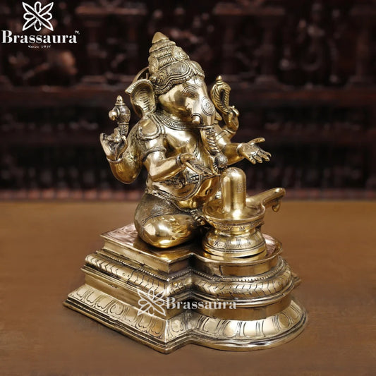 Brass Ganesha & Shivling Weight 15.8 Kg & Height 14.5 Inch