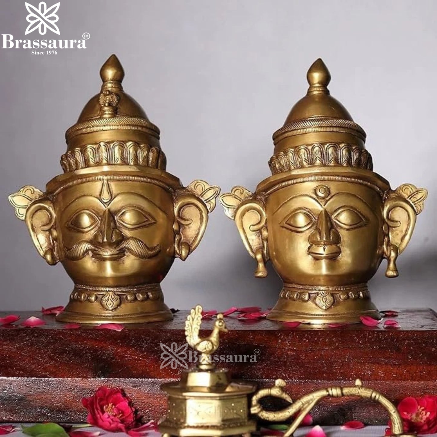 Brass Shiv & Parvati Mask Statue Weight 3.3 Kg And Height 9 Inch