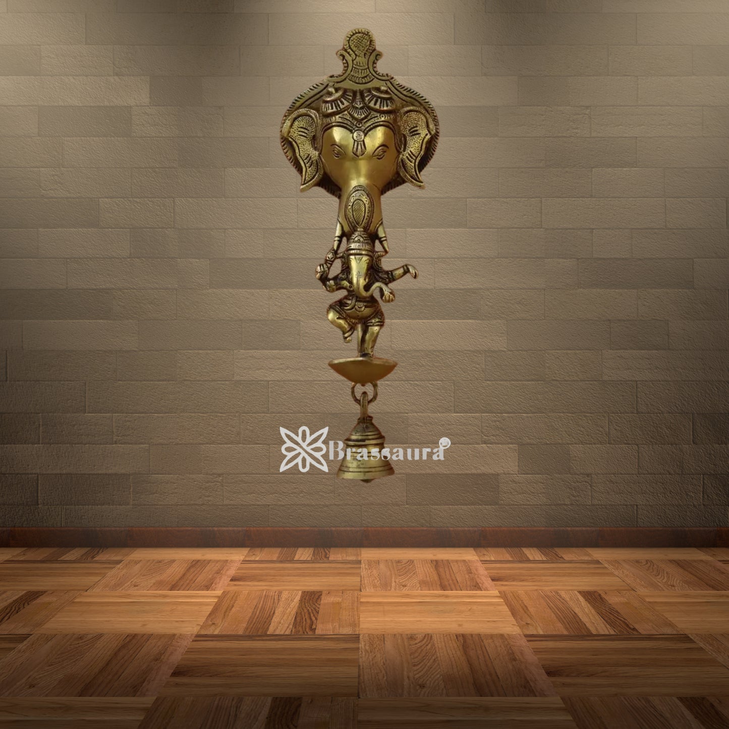 Brassaura® Handcrafted Brass Ganesha Wall Hanging – Height 9.8 Inches