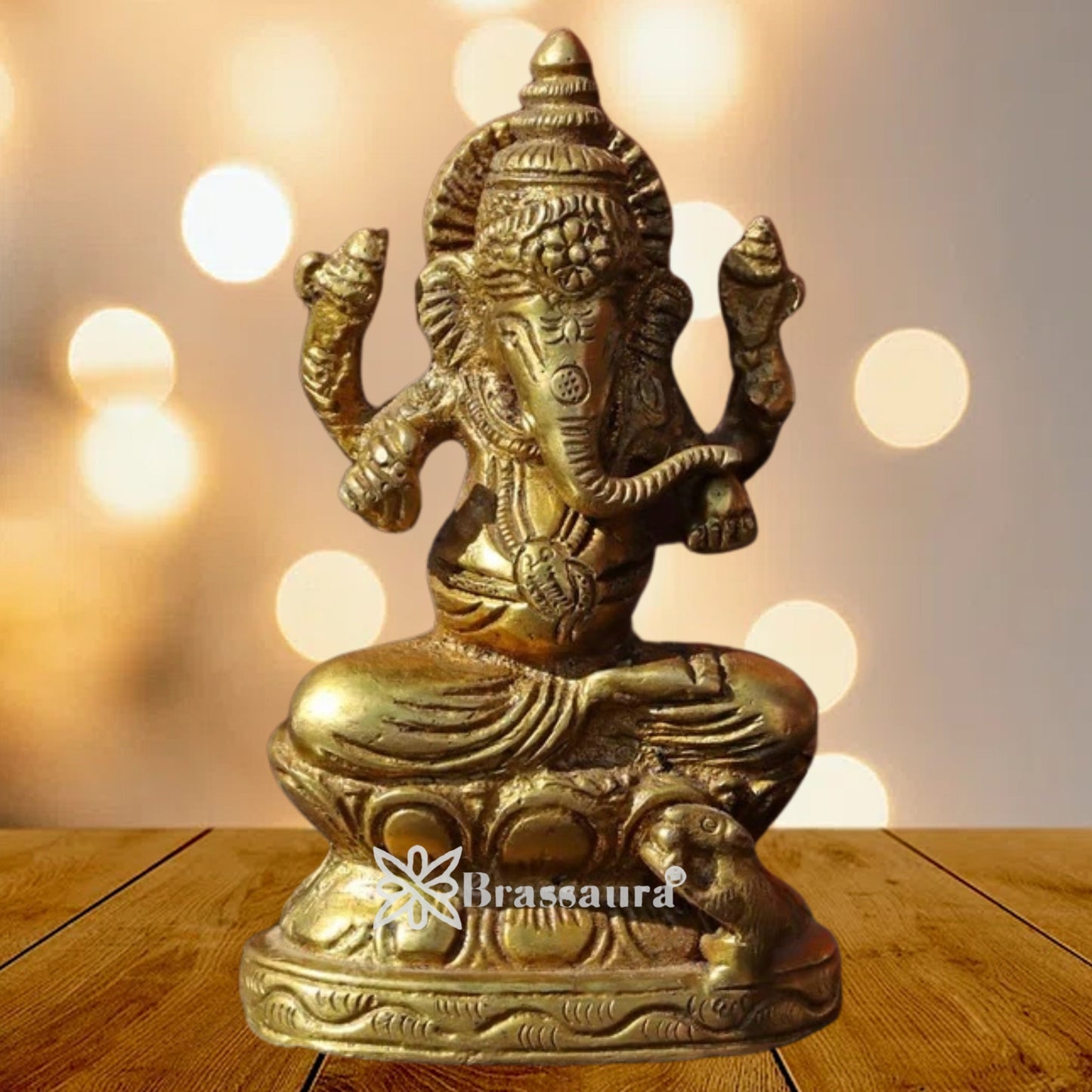 Brassaura™ Brass Ganesha Idol for Home & Décor | Height 5 Inches & Weight 0.949 Kg