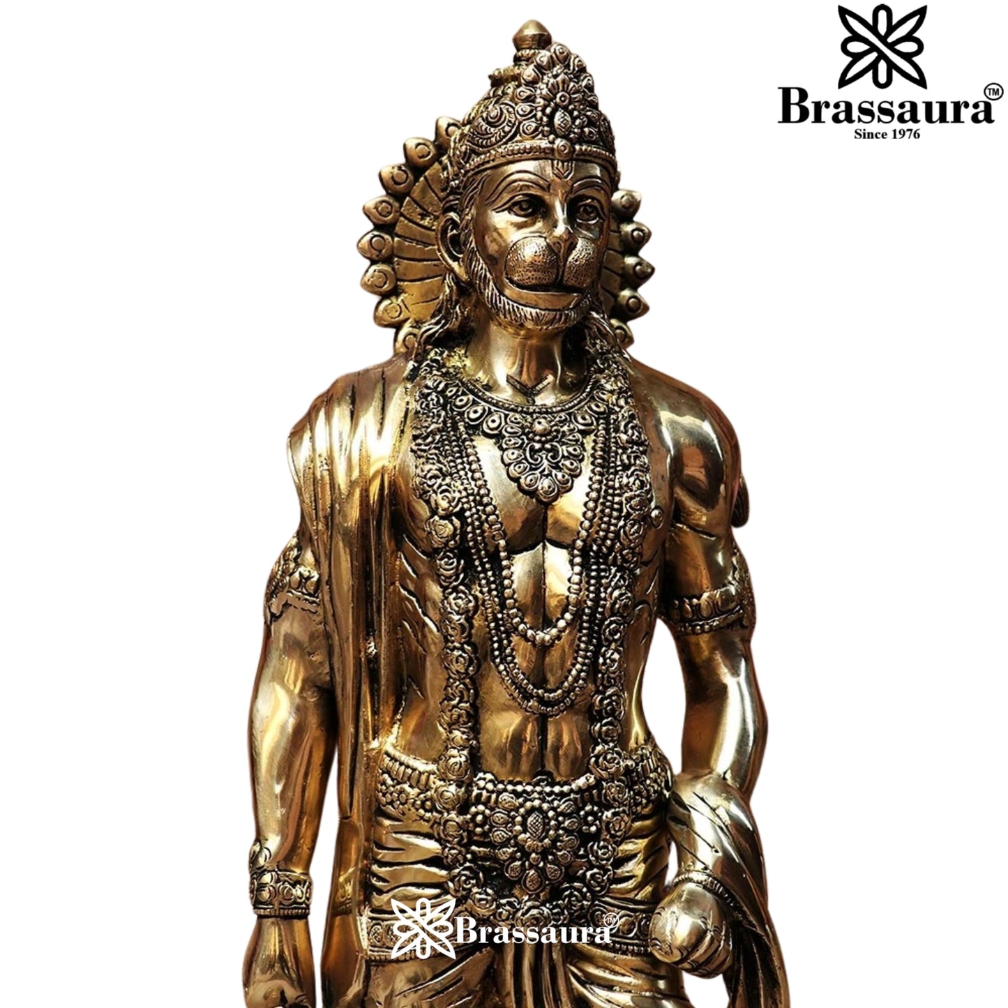 Brassaura™ Exquisite Brass Hanuman Statue – Height 23 Inches & Weight 13 Kgs | Temple Décor