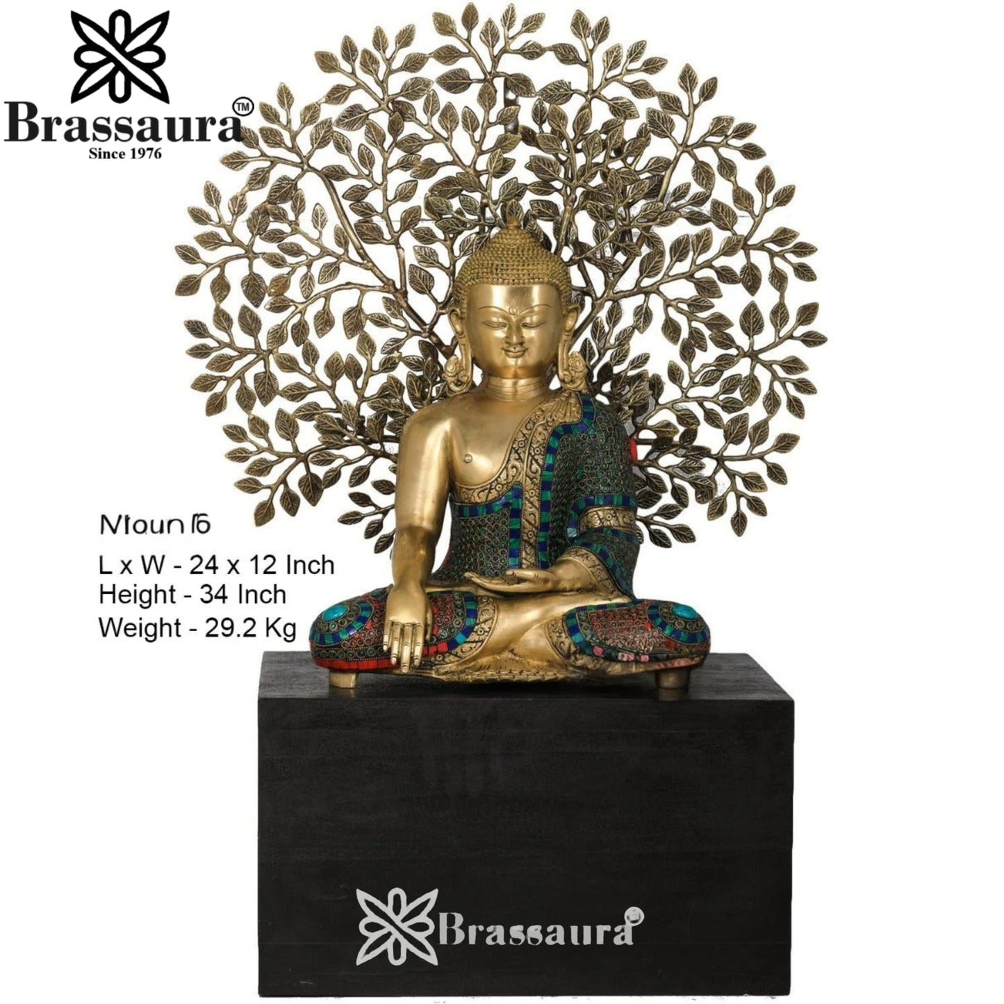 Brass Gem Stone Work Tree Buddha Weight 30 kg & Height 34 Inch