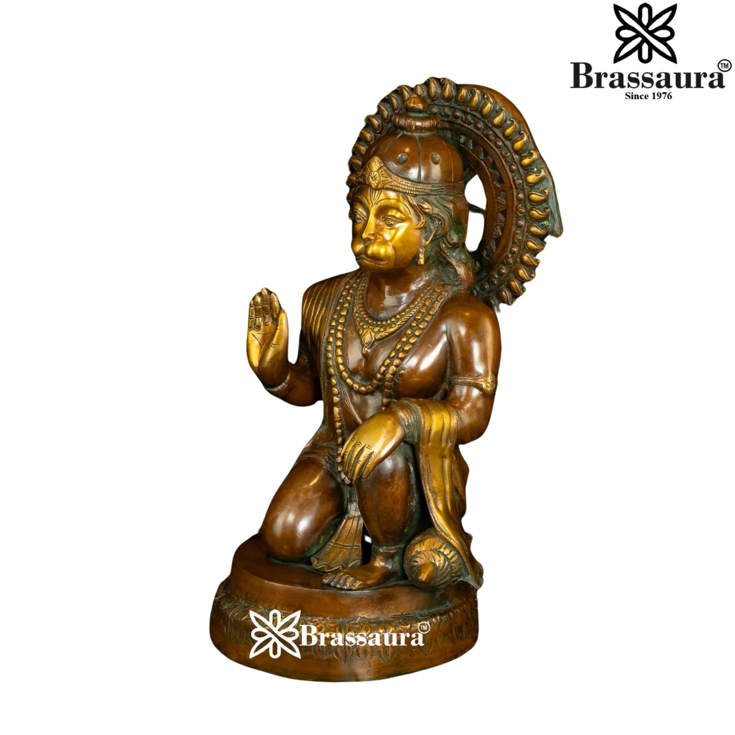 Brassaura™ Traditional Brass Hanuman Idol – Height 19 Inches & Weight 15.5 Kgs | Devotional Figurine