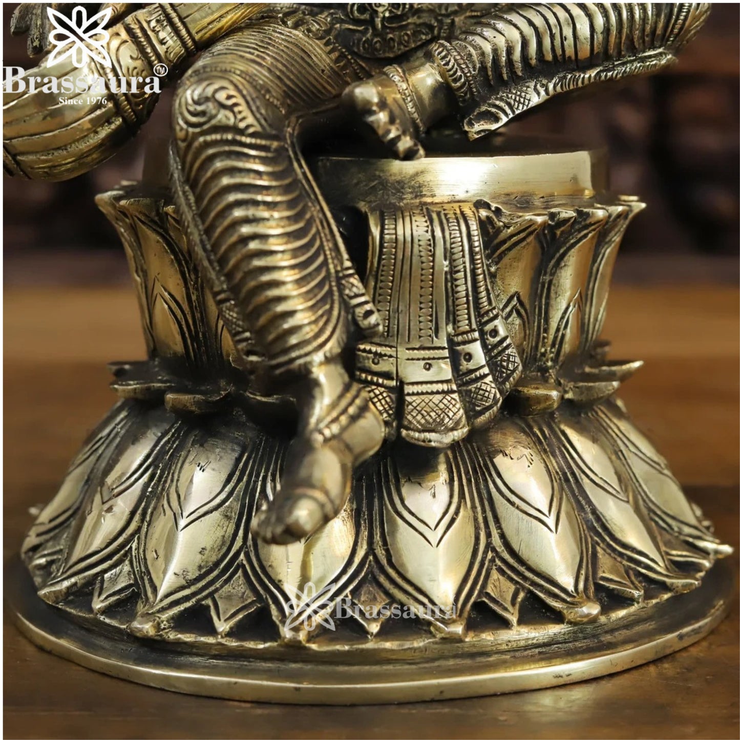 Brassaura™ Premium Brass Gem Stone Work Saraswati Idol – Height 14 Inches & Weight 7.62 Kgs | Devotional Statue