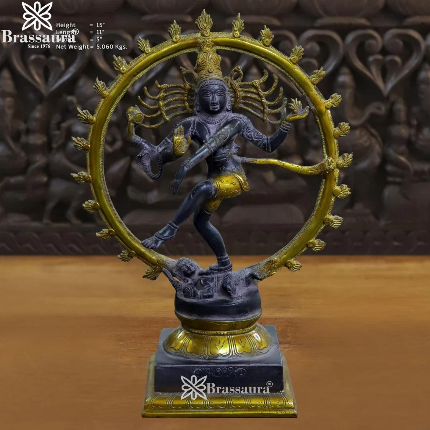 Brass Antique Gold Dancing Natraj Statue Weight 5.06 Kg And Height 15 Inch