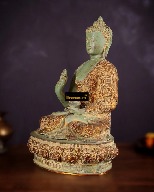 Brassaura™ Pure Brass Blessing Buddha Idol – Height 15 Inches, Weight 7.8 Kgs