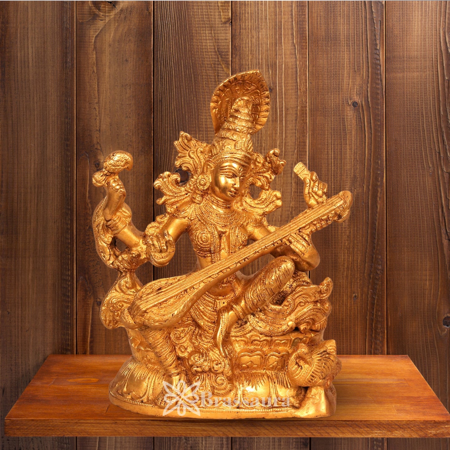 Brassaura™ Brass Saraswati Mata Idol – Height 11 Inches & Weight 5.3 Kgs | Spiritual Hindu Figurine