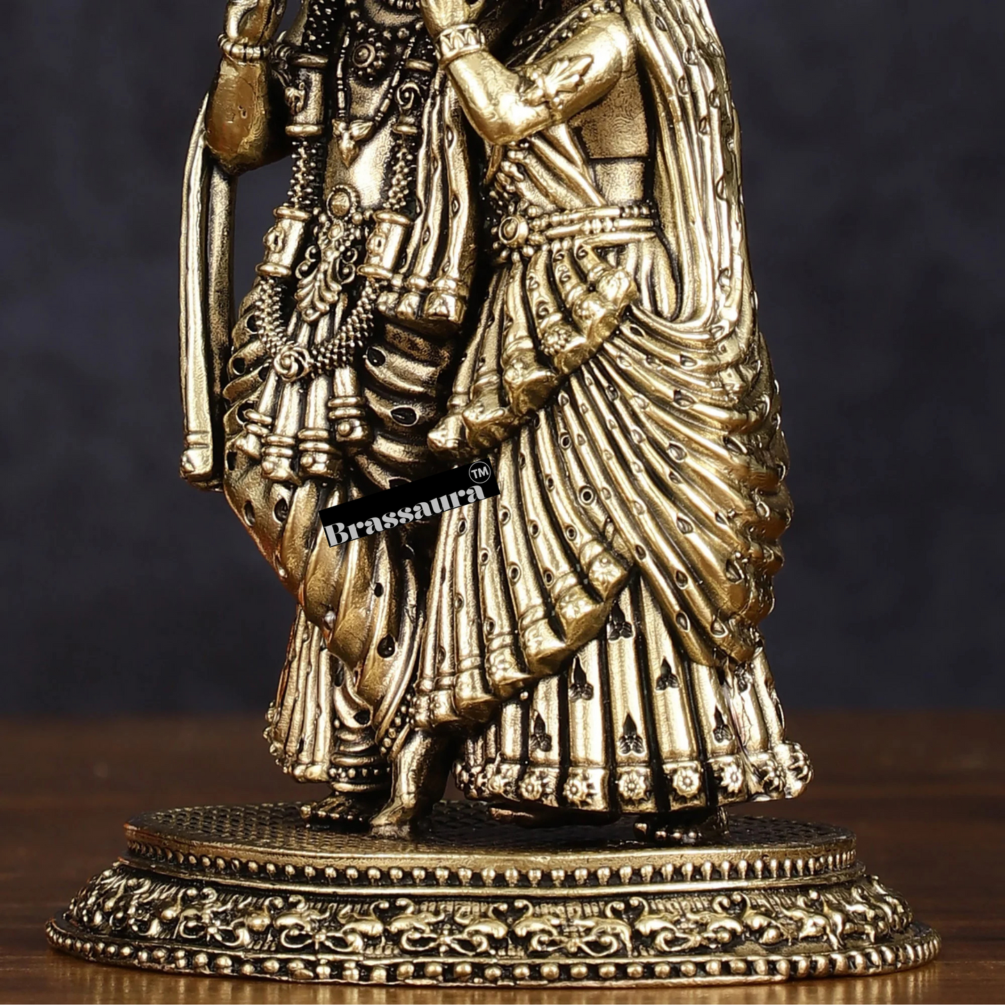 Brassaura™ Lightweight Brass Radha Krishna Idol – Height 6 Inches & Weight 510 Grams | Miniature Devotional Statue