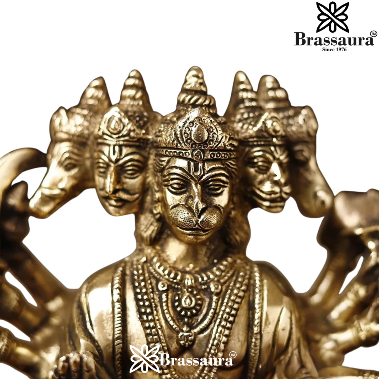 Brassaura™ Brass Panchmukhi Hanuman Idol for Pooja Room – Height 13.5 Inches & Weight 4.62 Kgs | Classic Décor
