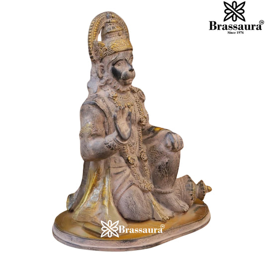 Brass Patina Hanuman Statue Weight 7.78 Kg And Height 12.5 Inch