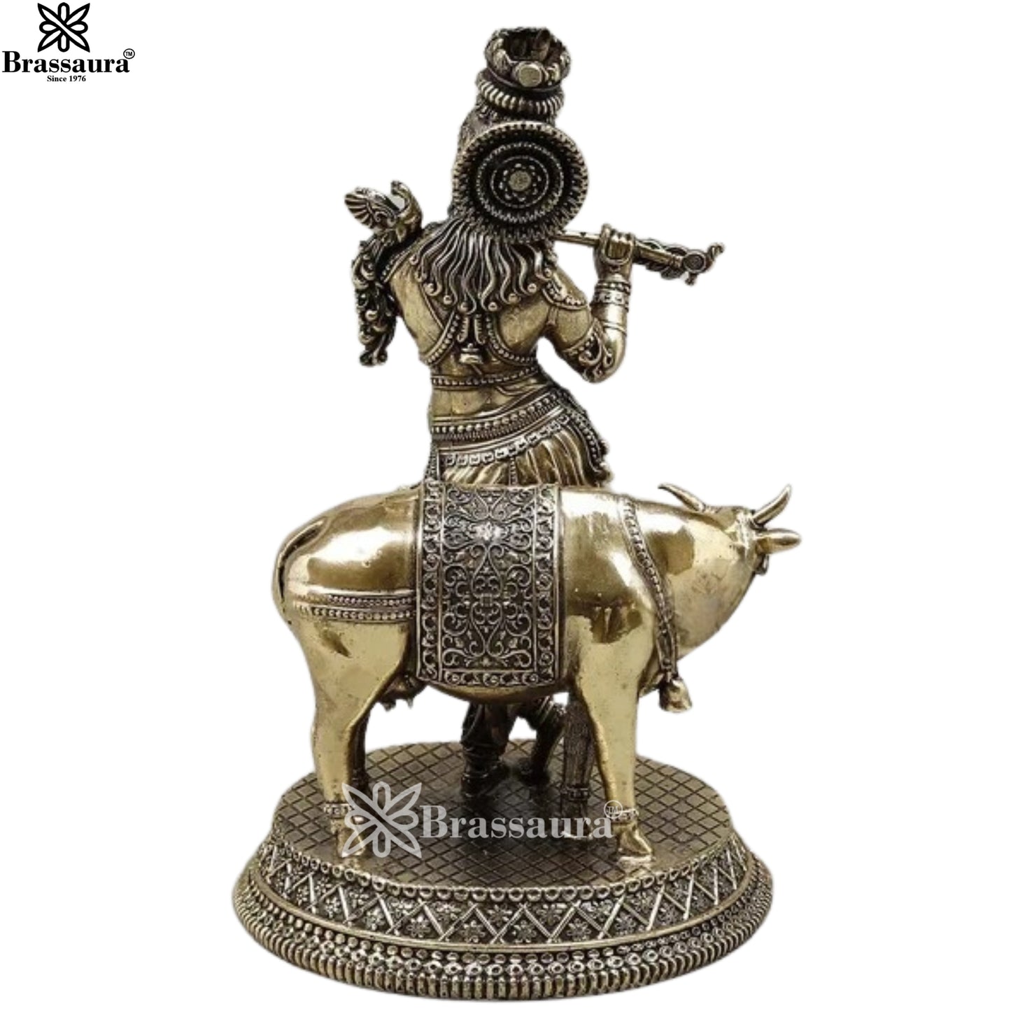 Brass Super Fine Cow Krishna Murti Weight .5 Kg And Height 6.8 Inch