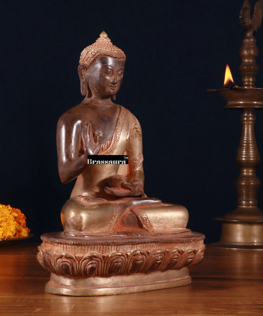 Brassaura™ Pure Brass Blessing Buddha Statue – Height 10.5 Inches, Weight 3.42 Kgs