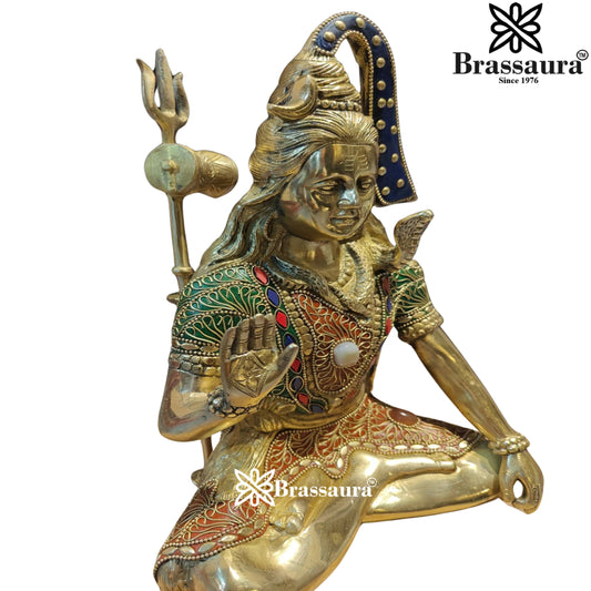 Brassaura™ Handcrafted Lord Shiva Brass Idol with Gem Embellishments – Height 12 Inches & Weight 4.8 Kgs