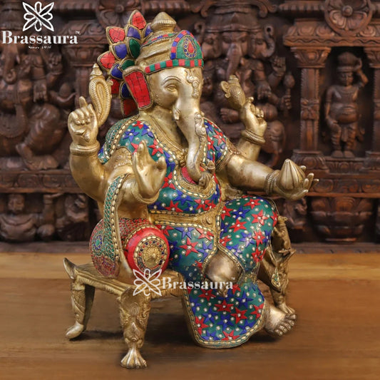 Brass Gem Stone Work Ganesha Weight 22 Kg & Height 20 Inch