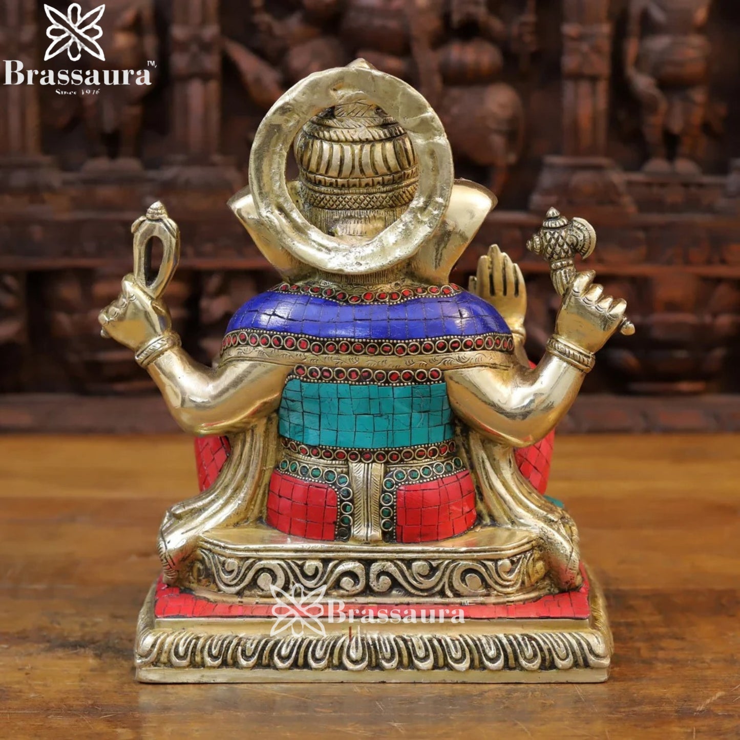 Brass Gem Stone Work Ganesha Weight 9.5 Kg & Height 12.5 Inch