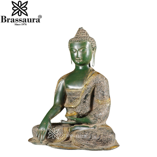 Brass Bhumisprasa Buddha Weight 11.1 kg & Height 16 Inch