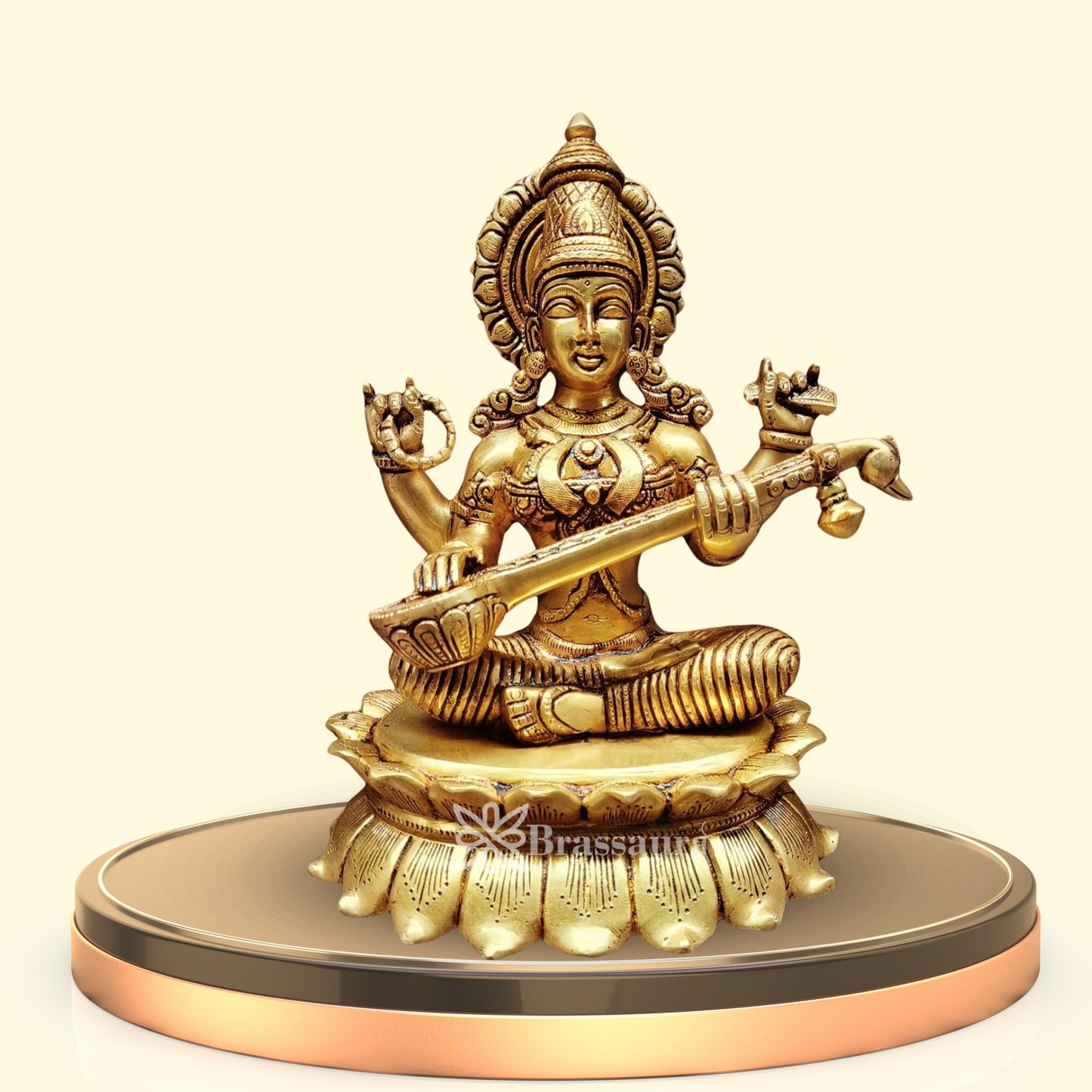 Brassaura™ Classic Brass Saraswati Murti – Height 11 Inches & Weight 5 Kgs | Sacred Home Accent