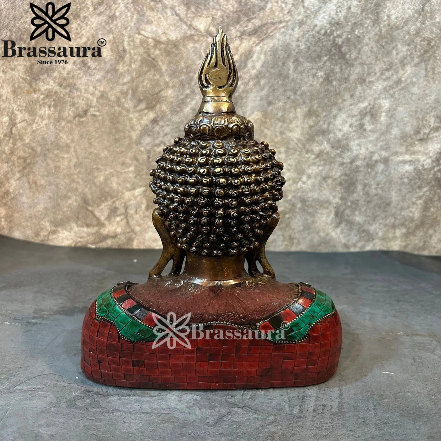 Brass Head Gem Stone Work Buddha Weight 3.9 kg & Height 12.5 Inch