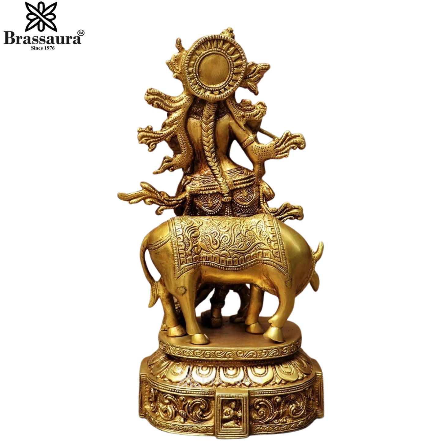 Brass Cow Krishna Murti Weight 4.7 Kg And Height 13 Inch