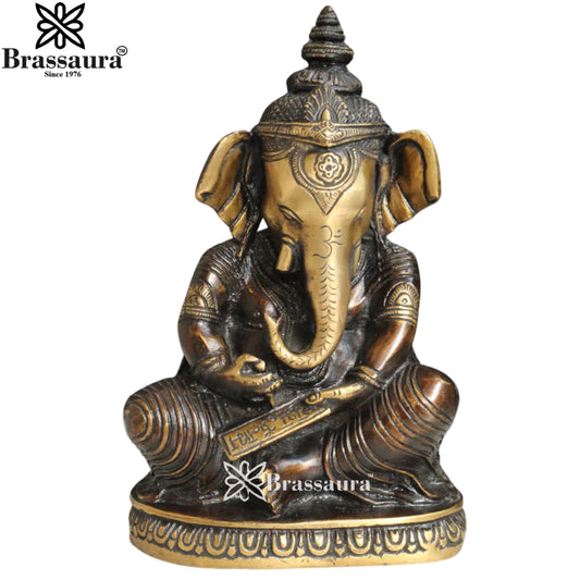 Brass Ganesha Write Mahabharat Statue Weight 2.5 Kg And Height 9.5 Inch