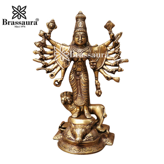 Brassaura™ Brass Durga Idol – 9 Inches, 2.7 Kgs | Traditional Temple Idol