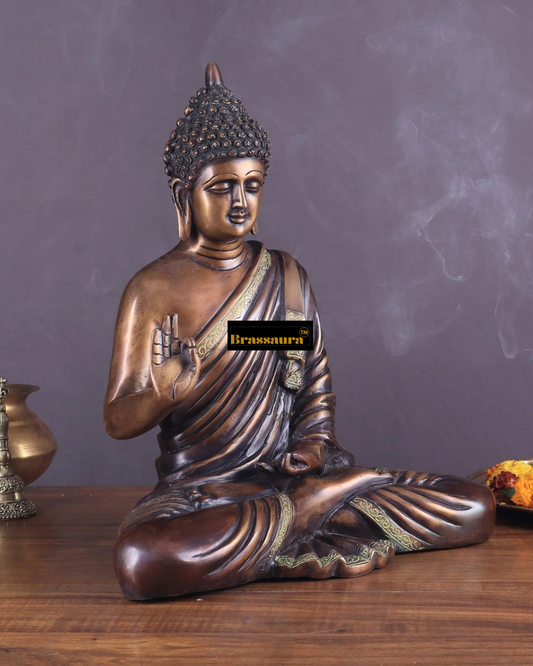 Brassaura™ Pure Brass Buddha Idol – Height 15 Inches, Weight 7.8 Kgs
