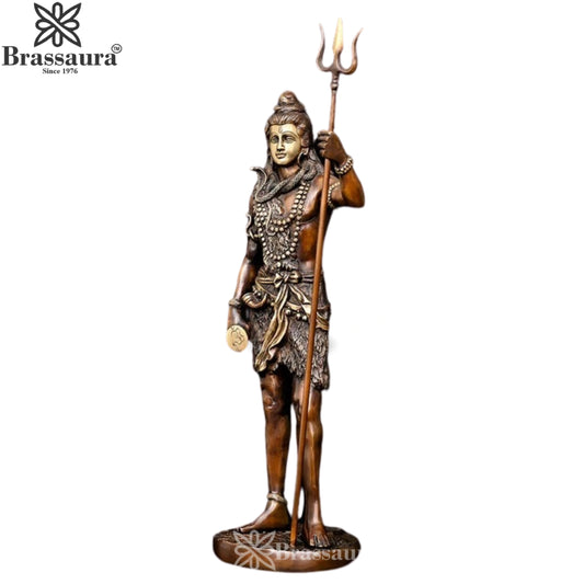 Brassaura™ Traditional Brass Lord Shiva Murti – Height 26.5 Inches & Weight 10.5 Kgs | Sacred Home Accent