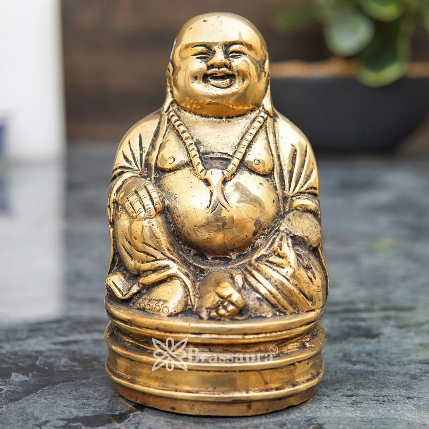 Brass Laughing Buddha Weight 2.8 kg & Height 7 Inch