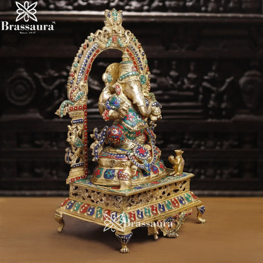 Brass Gem Stone Work Ring Ganesha Weight 32 Kg & Height 28 Inch