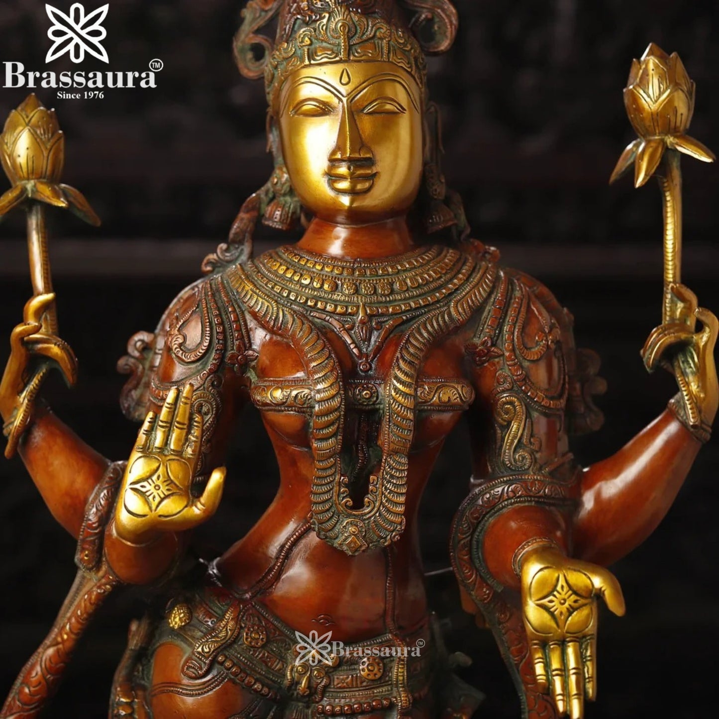 Brassaura™ Sacred Brass Laxmi Murti – Height 39. 5 Inches & Weight 31.07 Kgs | Spiritual Home Idol